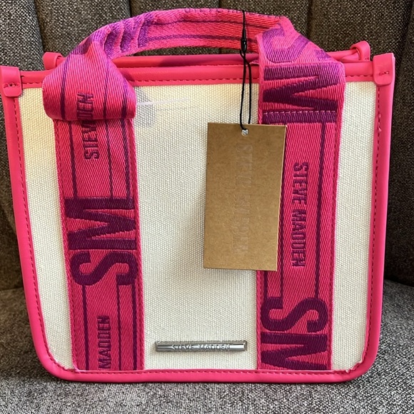NWT Steve Madden bwebber satchel pink flash canvas crossbody tote bag - Picture 9 of 12